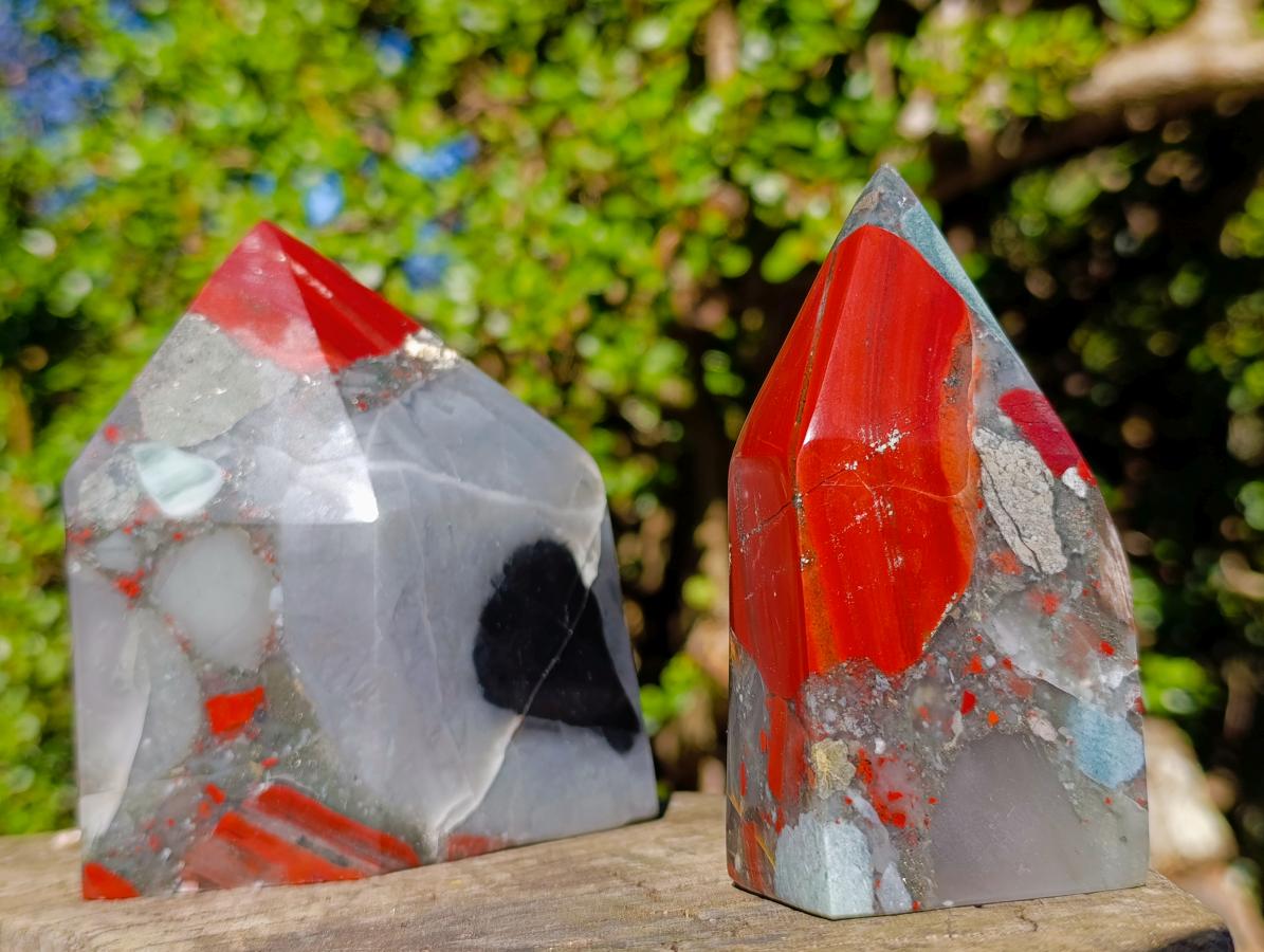 Polished Bloodstone Display Crystal Points x 2 From Swaziland - Toprock Gemstones and Minerals 