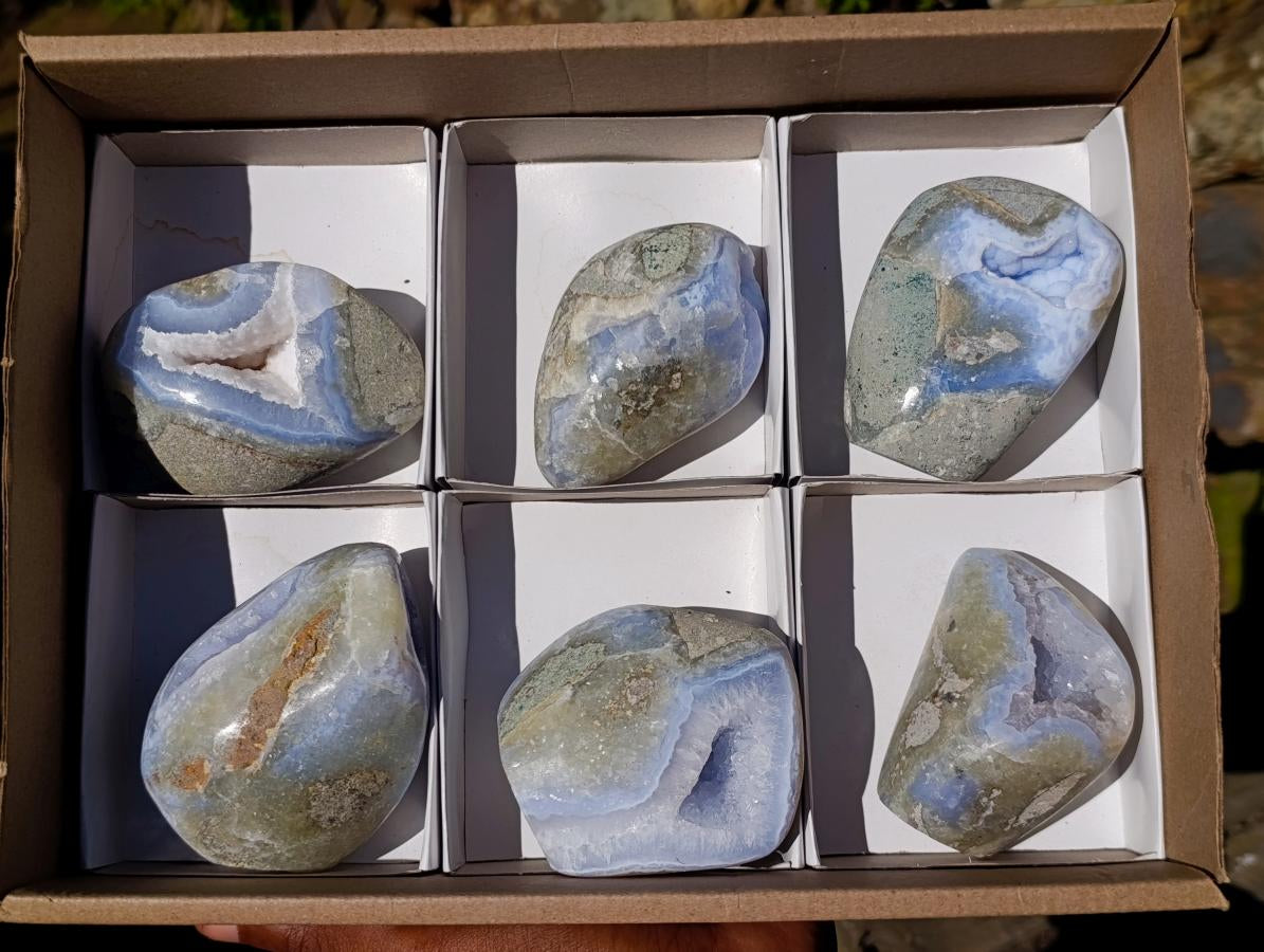 Polished Blue Lace Agate Free Forms x 6 From Nsanje, Malawi - Toprock Gemstones and Minerals 