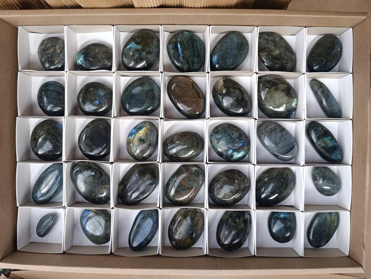 Polished Labradorite Palm Stones x 35 From Madagascar - Toprock Gemstones and Minerals 