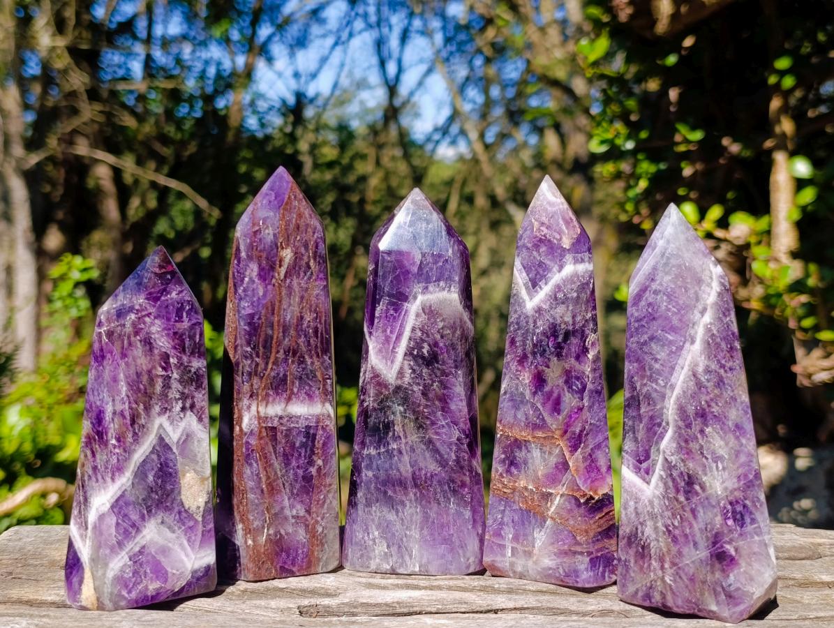 Polished Chevron Amethyst Display Crystals x 5 From Zambia - Toprock Gemstones and Minerals 