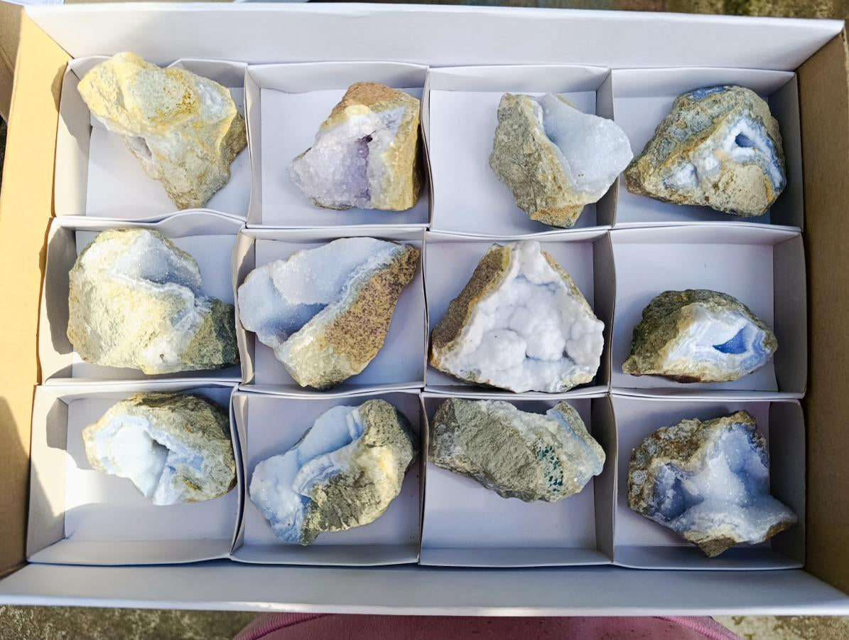 Natural Blue Lace Agate Geode Specimens x 12 From Nsanje, Malawi - Toprock Gemstones and Minerals 