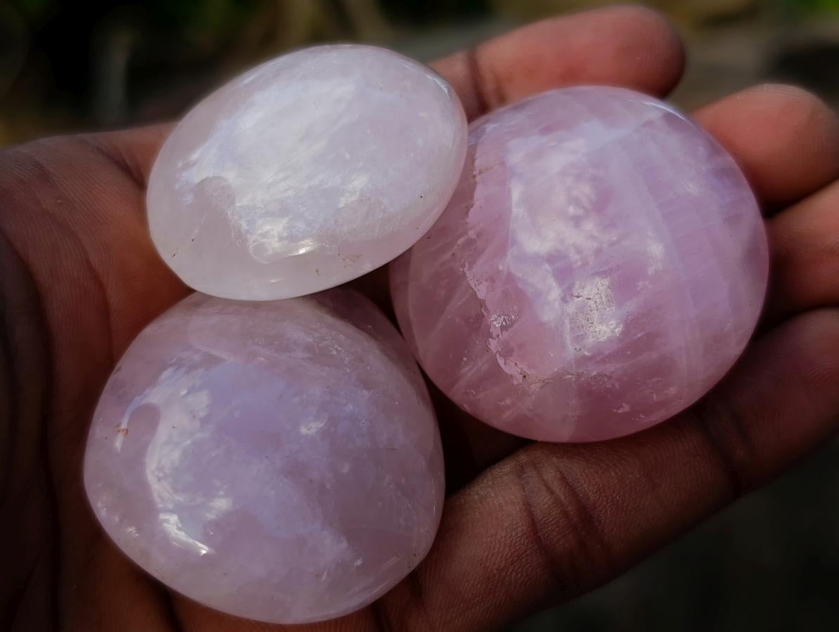 Polished Gemmy Rose Quartz Palm Stones x 24 From Madagascar - Toprock Gemstones and Minerals 