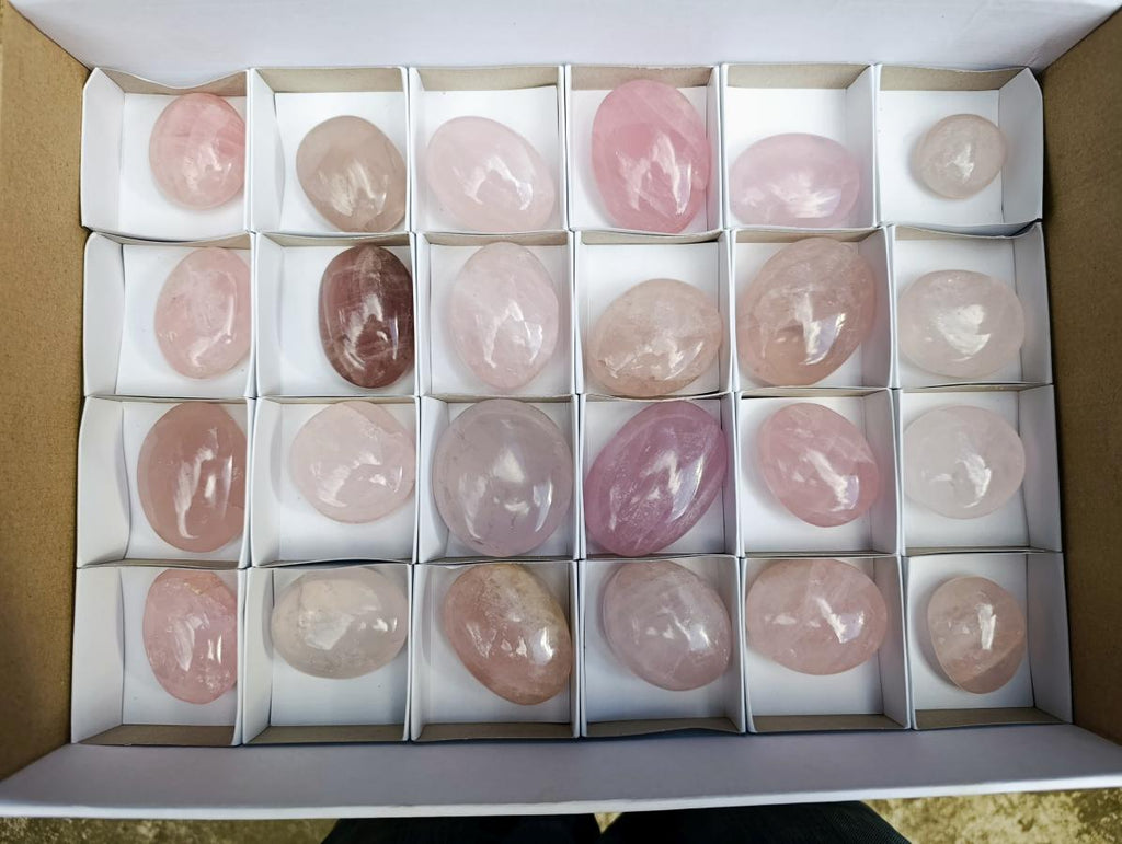Polished Gemmy Rose Quartz Palm Stones x 24 From Madagascar - Toprock Gemstones and Minerals 