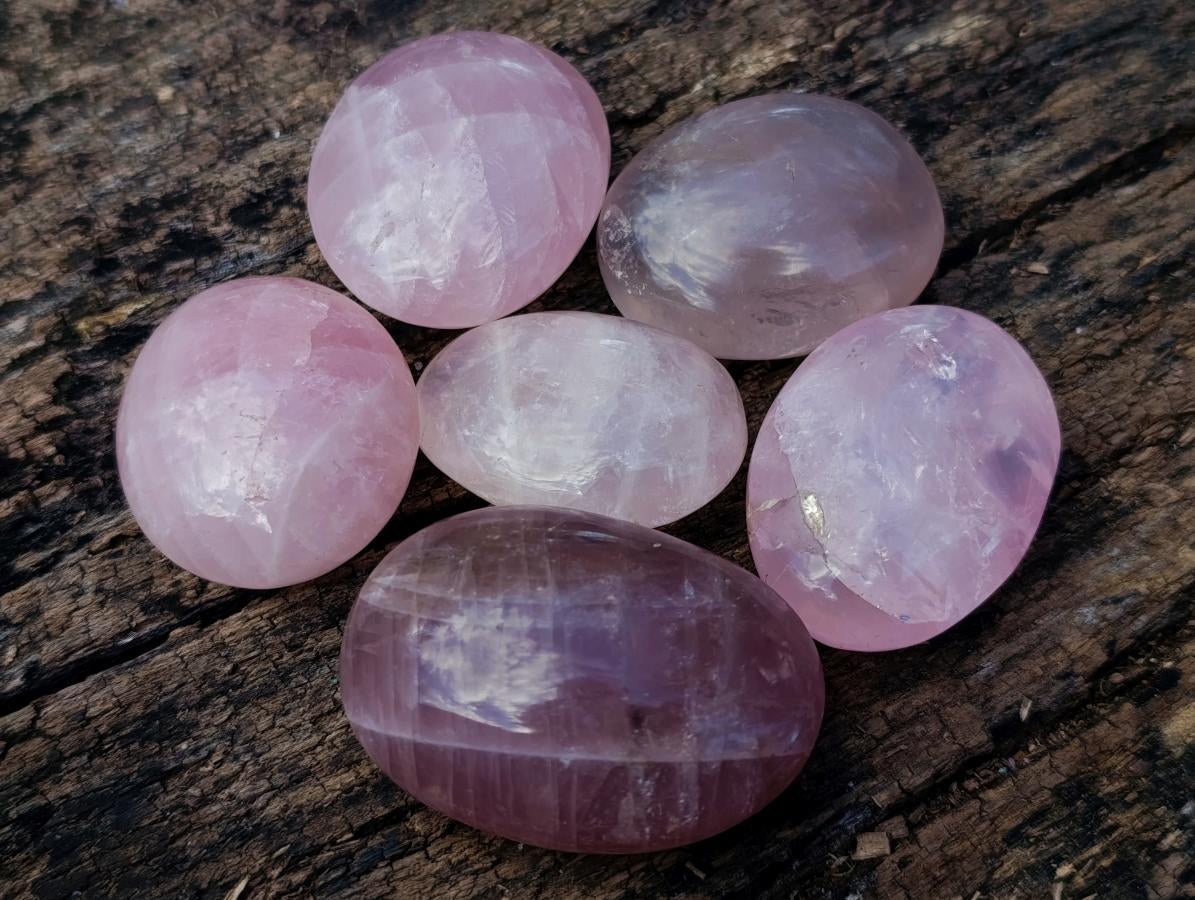 Polished Gemmy Rose Quartz Palm Stones x 24 From Madagascar - Toprock Gemstones and Minerals 