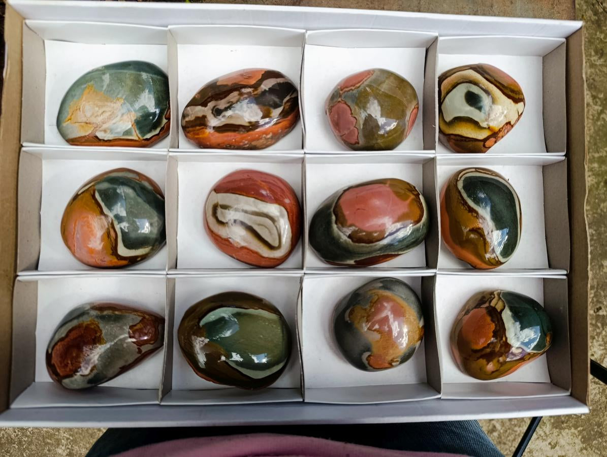 Polished On One Side Polychrome Jasper Nodules x 12 From NW Coast, Madagascar - Toprock Gemstones and Minerals 