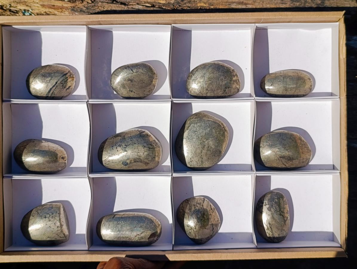 Polished Basalt Pharaoh Stone Galets x 12 From Iron Duke Mine, Zimbabwe - Toprock Gemstones and Minerals 