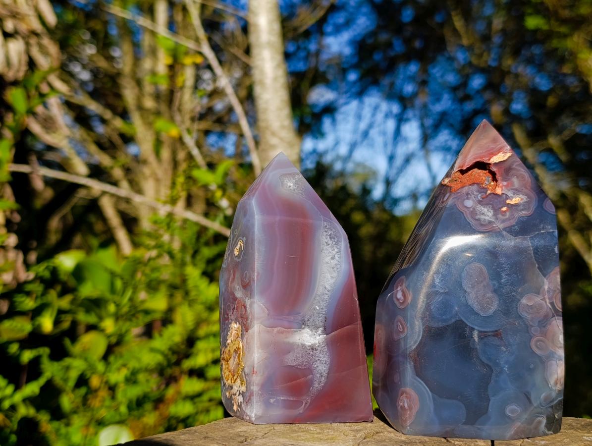 Polished Strawberry Agate Display Crystal Points x 3 From Mozambique - Toprock Gemstones and Minerals 