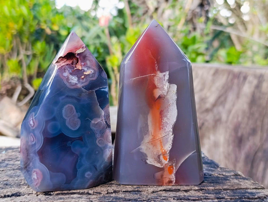Polished Strawberry Agate Display Crystal Points x 3 From Mozambique - Toprock Gemstones and Minerals 