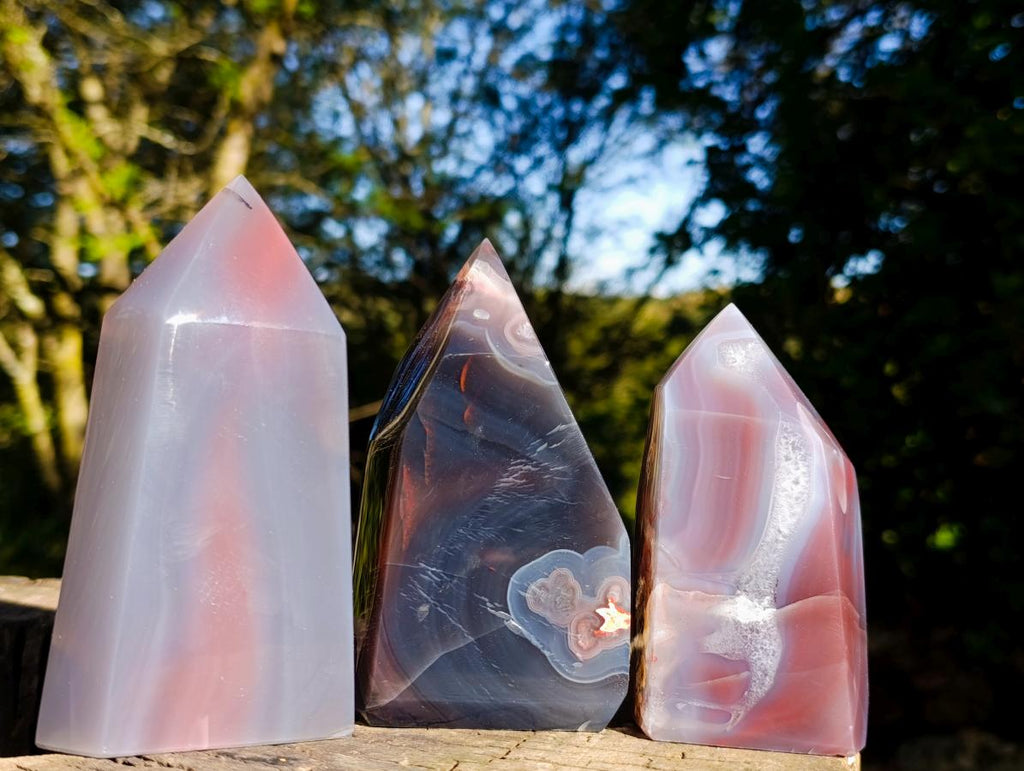Polished Strawberry Agate Display Crystal Points x 3 From Mozambique - Toprock Gemstones and Minerals 