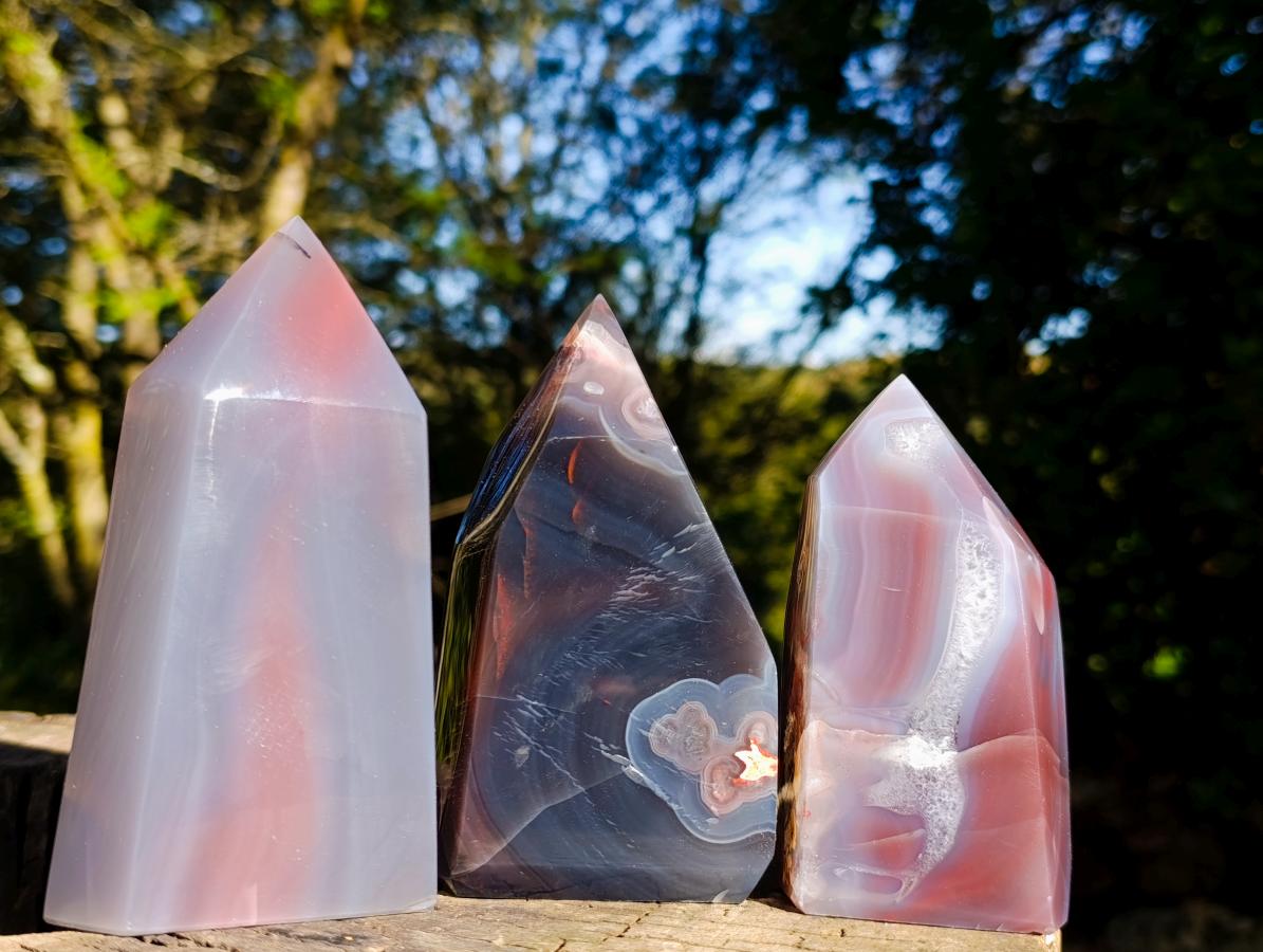 Polished Strawberry Agate Display Crystal Points x 3 From Mozambique - Toprock Gemstones and Minerals 