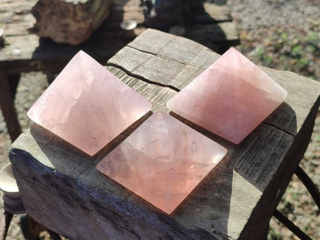 Polished Gemmy Rose Quartz Pyramids x 6 From Madagascar - Toprock Gemstones and Minerals 