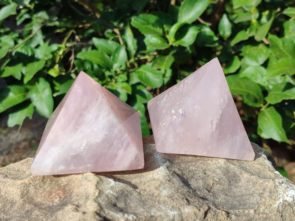 Polished Gemmy Rose Quartz Pyramids x 6 From Madagascar - Toprock Gemstones and Minerals 