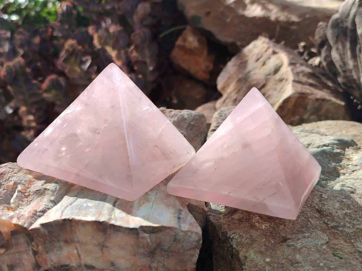 Polished Gemmy Rose Quartz Pyramids x 6 From Madagascar - Toprock Gemstones and Minerals 