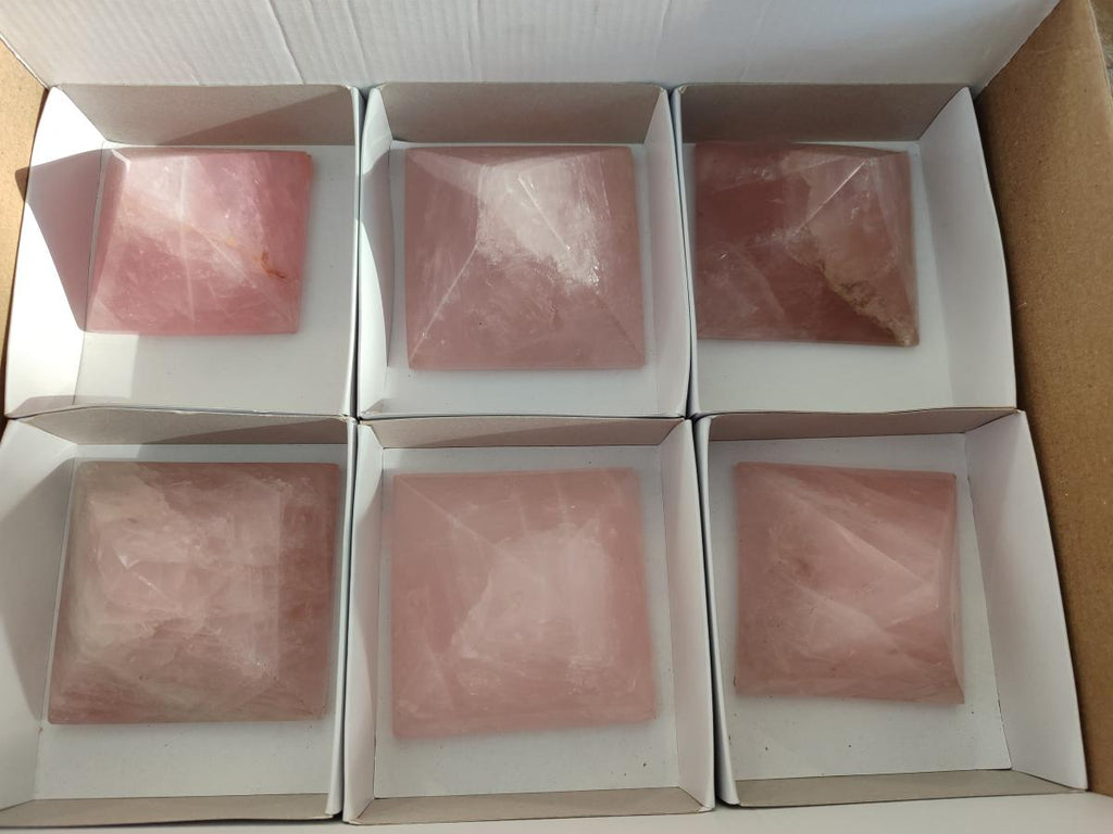 Polished Gemmy Rose Quartz Pyramids x 6 From Madagascar - Toprock Gemstones and Minerals 