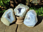 Polished On One Side Blue Lace Agate Geodes x 24 From Nsanje, Malawi - Toprock Gemstones and Minerals 