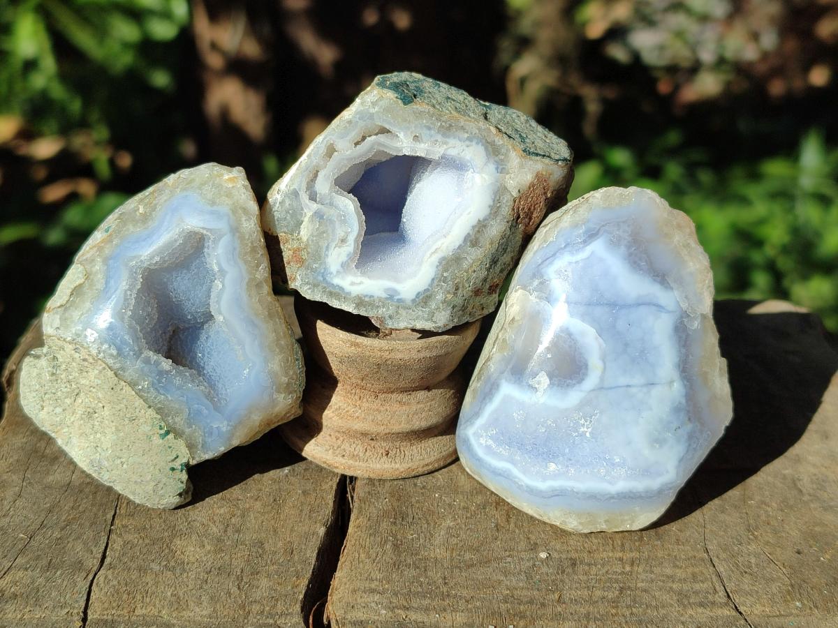 Polished On One Side Blue Lace Agate Geodes x 24 From Nsanje, Malawi - Toprock Gemstones and Minerals 
