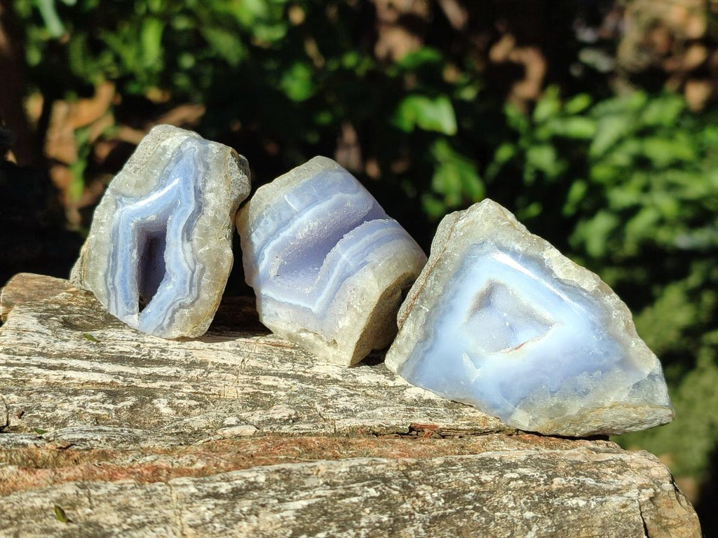 Polished On One Side Blue Lace Agate Geodes x 24 From Nsanje, Malawi - Toprock Gemstones and Minerals 