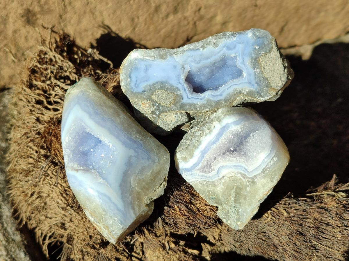 Polished On One Side Blue Lace Agate Geodes x 24 From Nsanje, Malawi - Toprock Gemstones and Minerals 
