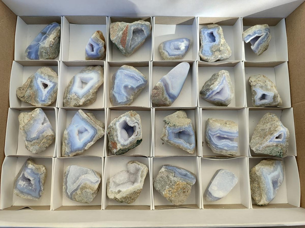 Polished On One Side Blue Lace Agate Geodes x 24 From Nsanje, Malawi - Toprock Gemstones and Minerals 