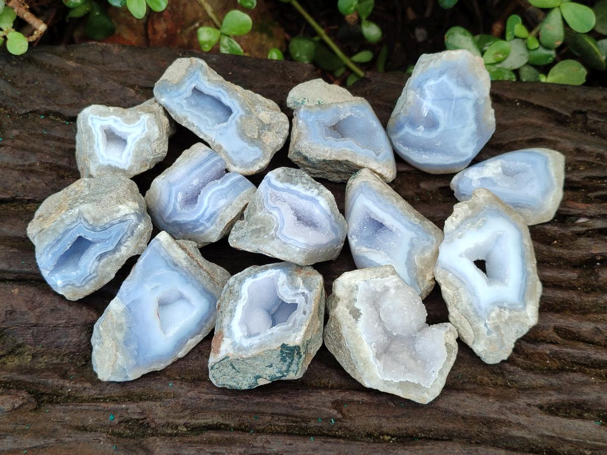 Polished On One Side Blue Lace Agate Geodes x 24 From Nsanje, Malawi - Toprock Gemstones and Minerals 