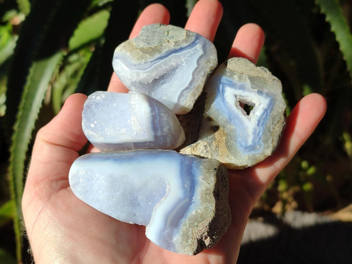 Polished On One Side Blue Lace Agate Geodes x 24 From Nsanje, Malawi - Toprock Gemstones and Minerals 