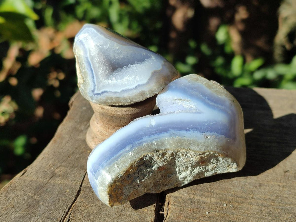 Polished On One Side Blue Lace Agate Geodes x 24 From Nsanje, Malawi - Toprock Gemstones and Minerals 