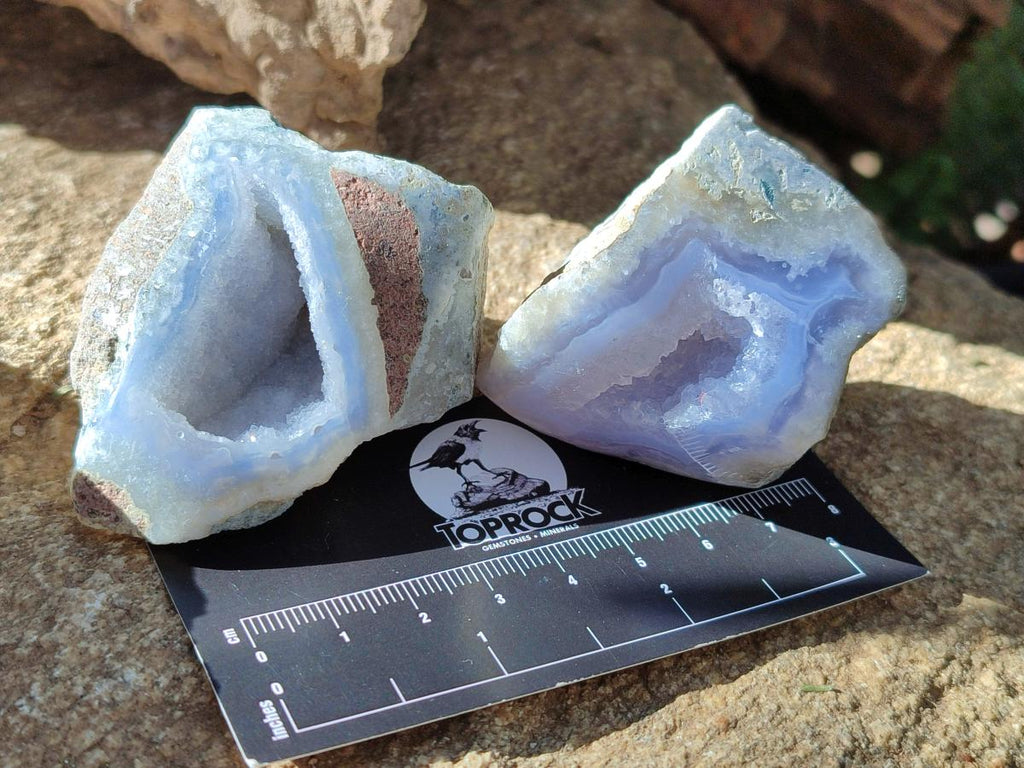 Polished On One Side Blue Lace Agate Geodes x 24 From Nsanje, Malawi - Toprock Gemstones and Minerals 