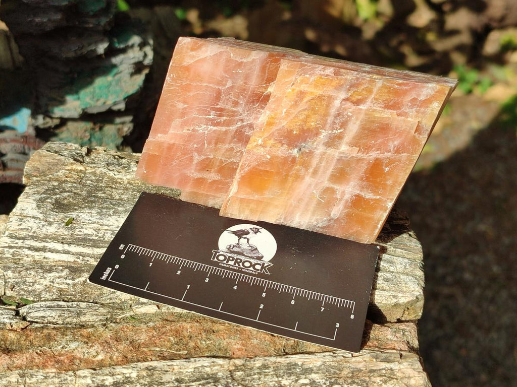 Natural Rhombohedral Sunset Orange Calcite Specimens x 4 From Spitzkop, Namibia - Toprock Gemstones and Minerals 