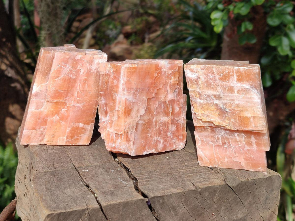 Natural Rhombohedral Sunset Orange Calcite Specimens x 4 From Spitzkop, Namibia - Toprock Gemstones and Minerals 