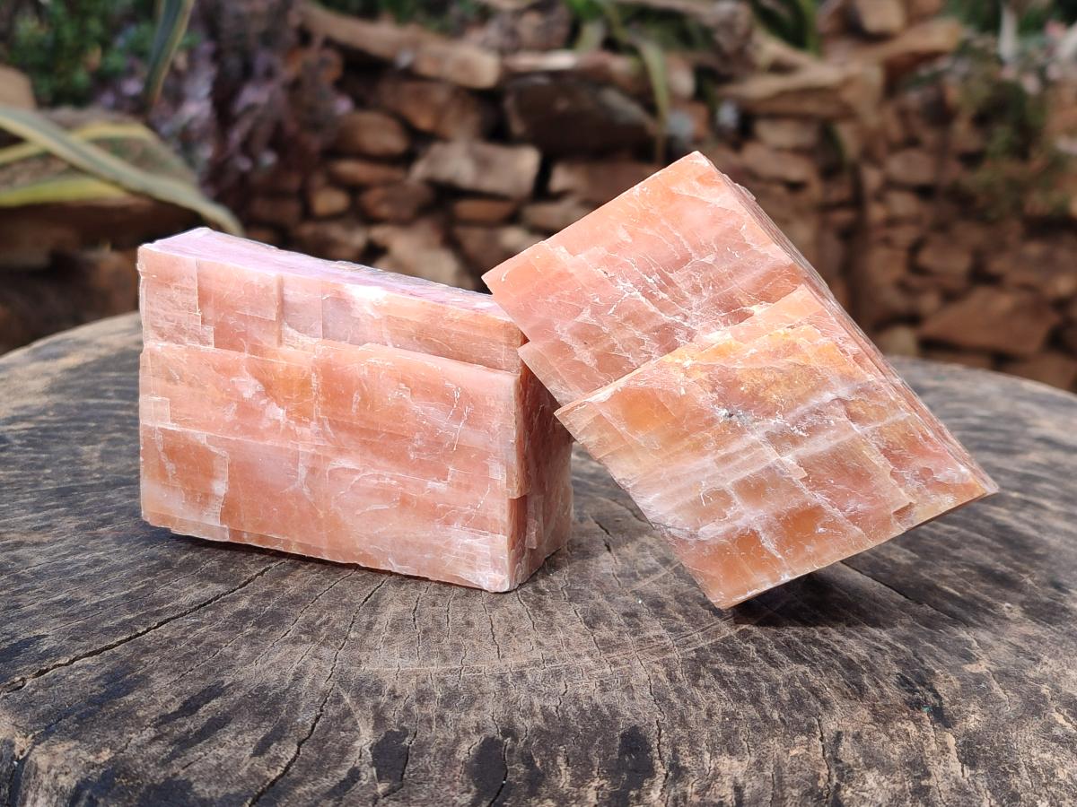 Natural Rhombohedral Sunset Orange Calcite Specimens x 4 From Spitzkop, Namibia - Toprock Gemstones and Minerals 