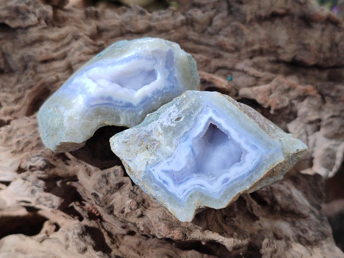 Polished On One Side Blue Lace Agate Geodes x 16 From Nsanje, Malawi - Toprock Gemstones and Minerals 