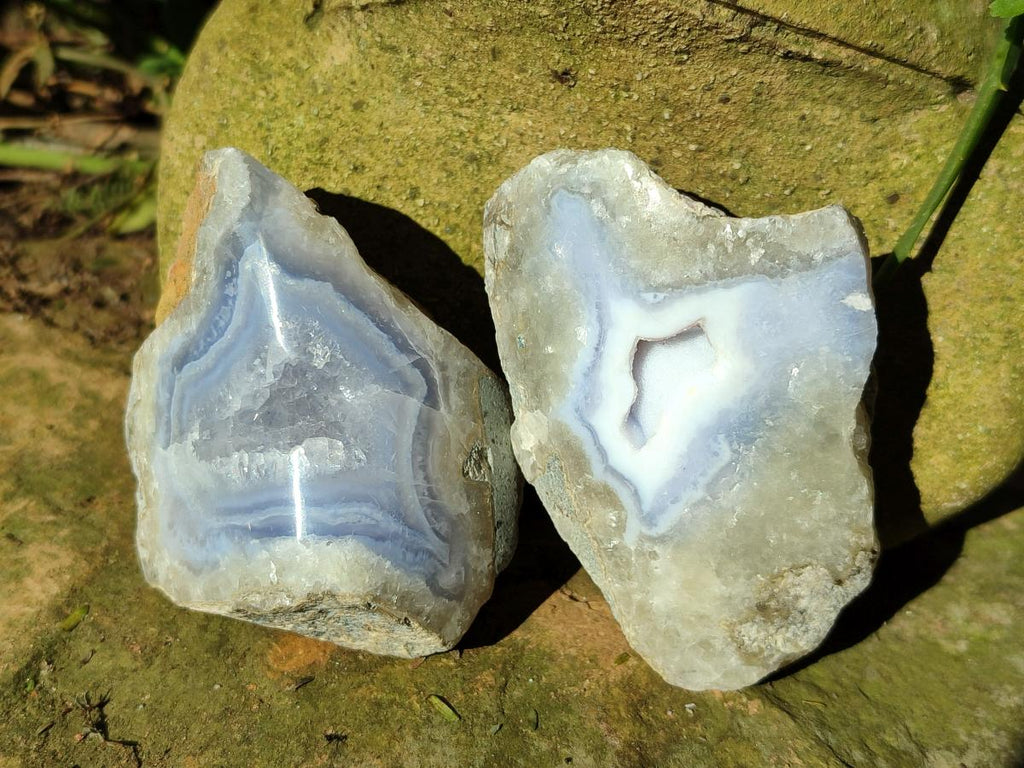 Polished On One Side Blue Lace Agate Geodes x 16 From Nsanje, Malawi - Toprock Gemstones and Minerals 