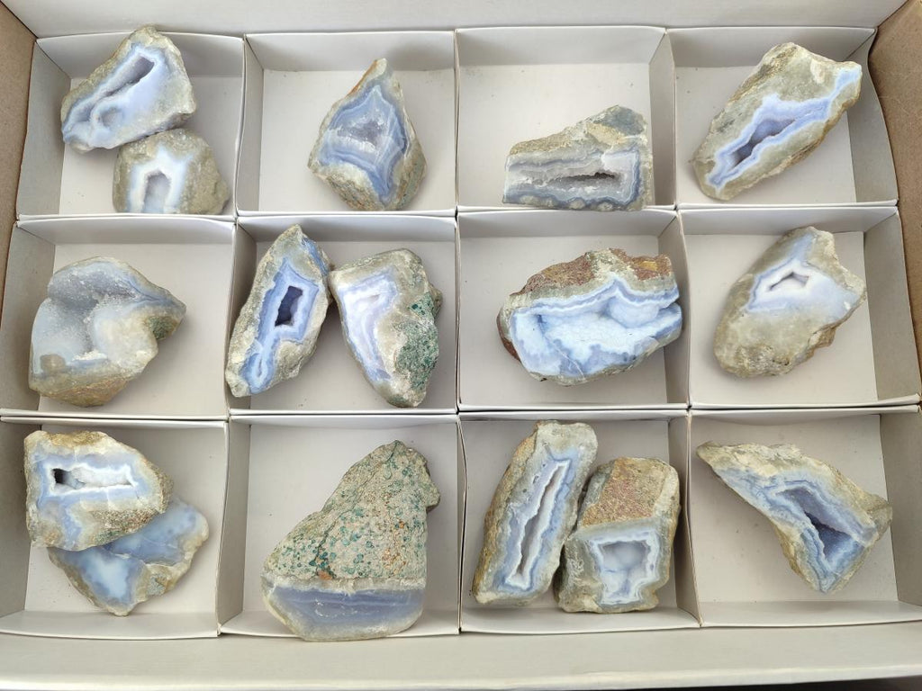 Polished On One Side Blue Lace Agate Geodes x 16 From Nsanje, Malawi - Toprock Gemstones and Minerals 