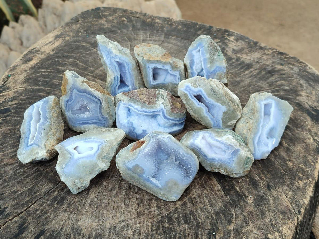 Polished On One Side Blue Lace Agate Geodes x 16 From Nsanje, Malawi - Toprock Gemstones and Minerals 