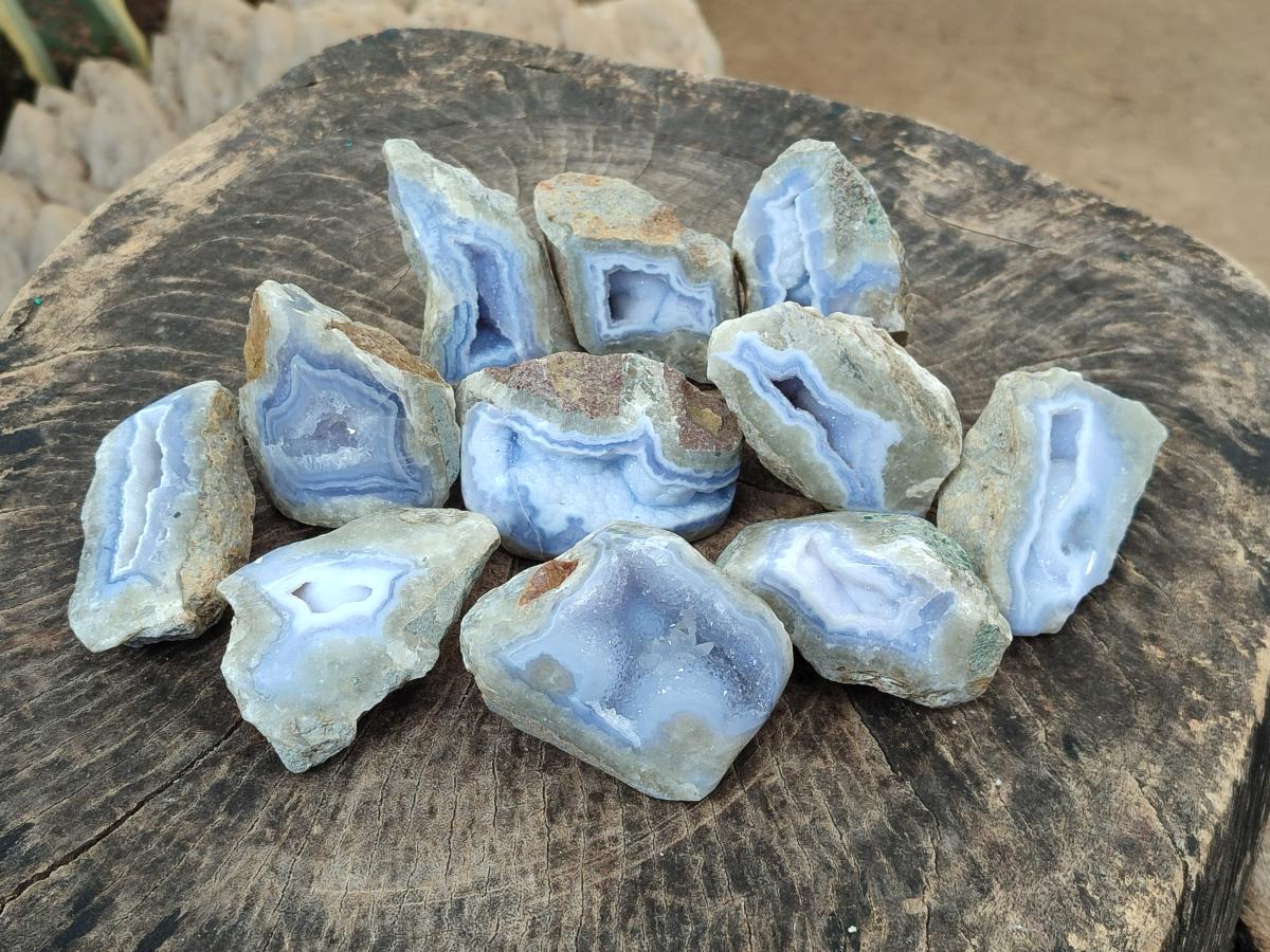 Polished On One Side Blue Lace Agate Geodes x 16 From Nsanje, Malawi - Toprock Gemstones and Minerals 