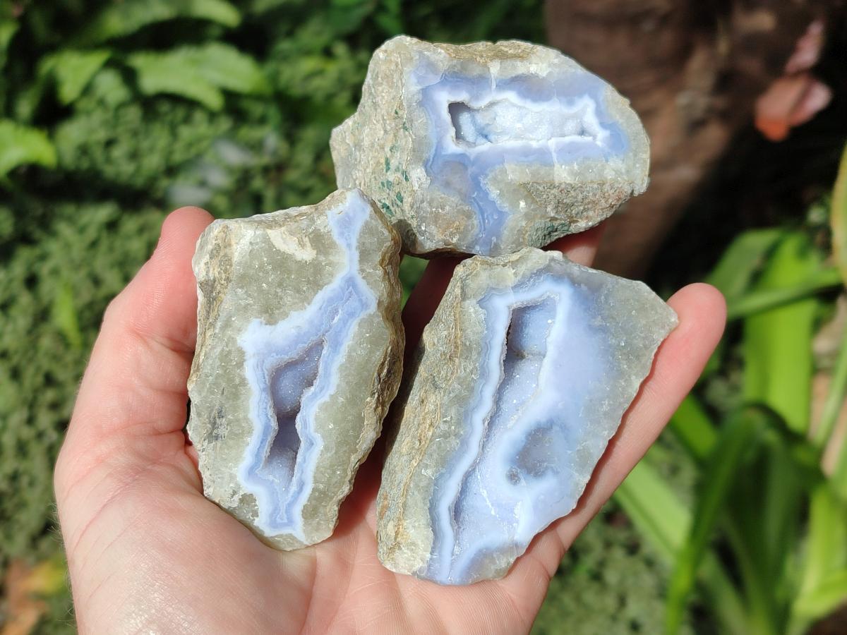 Polished On One Side Blue Lace Agate Geodes x 16 From Nsanje, Malawi - Toprock Gemstones and Minerals 