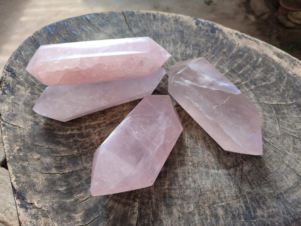 Polished Double Terminated Gemmy Rose Quartz Crystals x 4 From Madagascar - Toprock Gemstones and Minerals 
