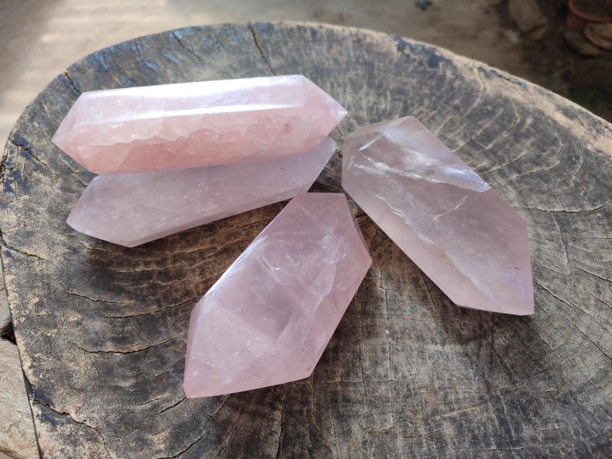 Polished Double Terminated Gemmy Rose Quartz Crystals x 4 From Madagascar - Toprock Gemstones and Minerals 