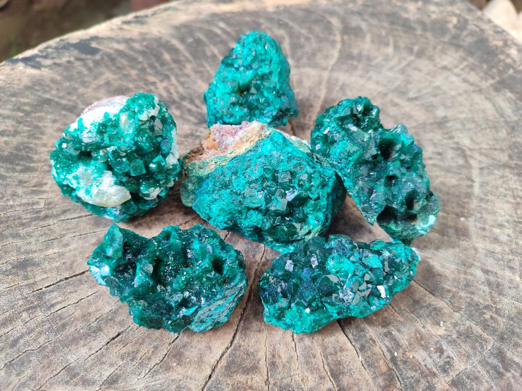 Natural Dioptase on Dolomite Specimens x 6 From Likasi, Congo - Toprock Gemstones and Minerals 