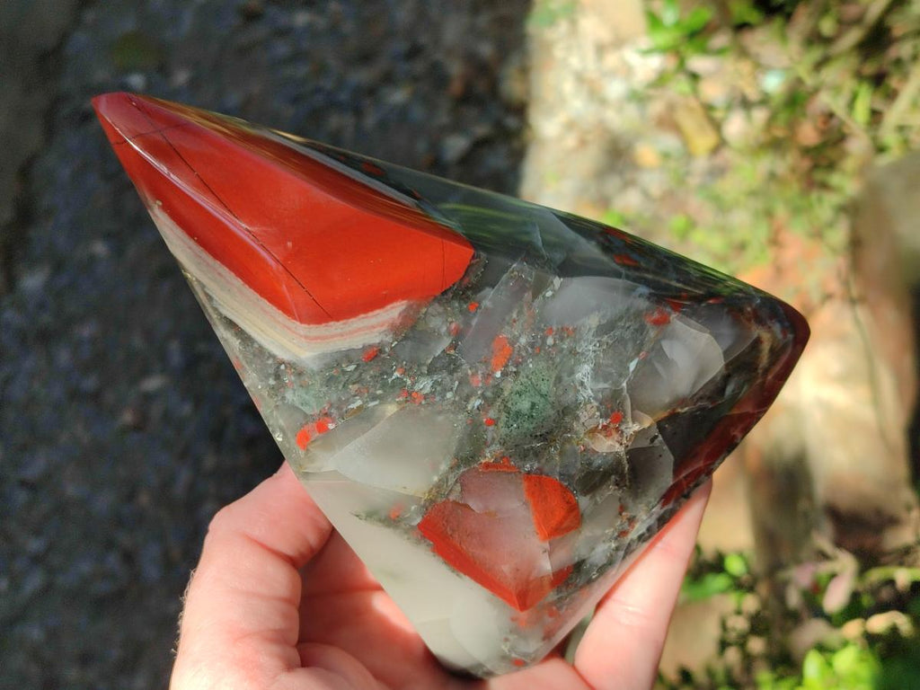 Polished Bloodstone Display Crystal Points and Standing Display Piece x 2 From Swaziland - Toprock Gemstones and Minerals 