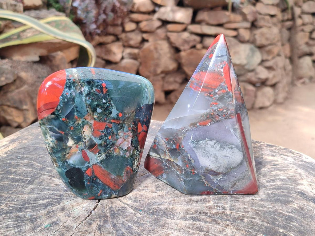 Polished Bloodstone Display Crystal Points and Standing Display Piece x 2 From Swaziland - Toprock Gemstones and Minerals 