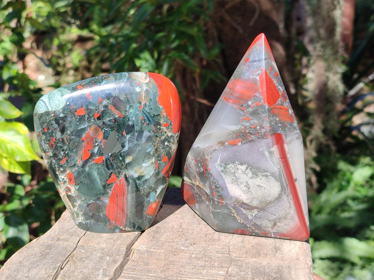 Polished Bloodstone Display Crystal Points and Standing Display Piece x 2 From Swaziland - Toprock Gemstones and Minerals 