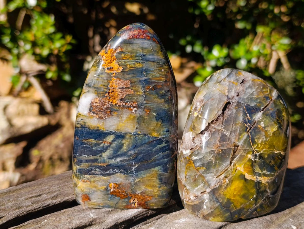 Polished Nellite Tigers Eye Standing Display Pieces x 3 From Prieska, South Africa - Toprock Gemstones and Minerals 