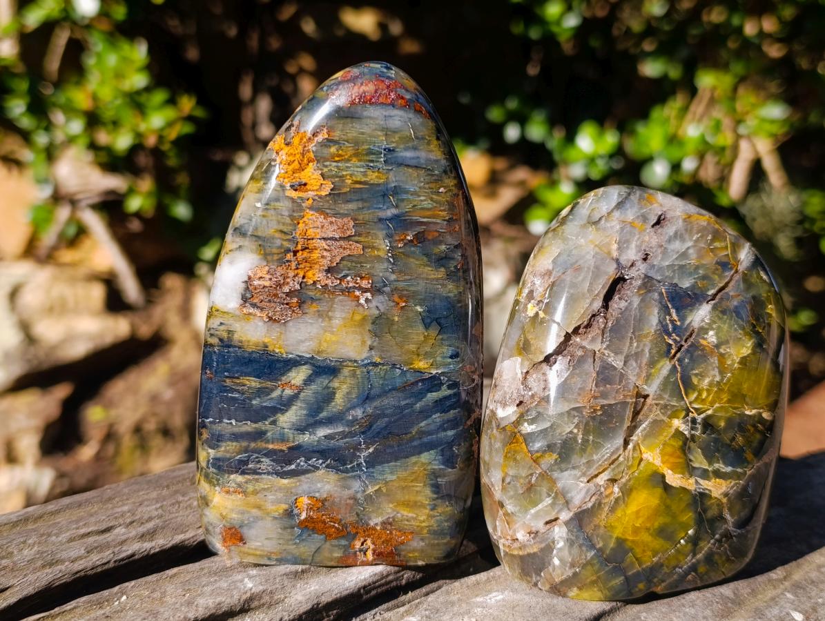 Polished Nellite Tigers Eye Standing Display Pieces x 3 From Prieska, South Africa - Toprock Gemstones and Minerals 