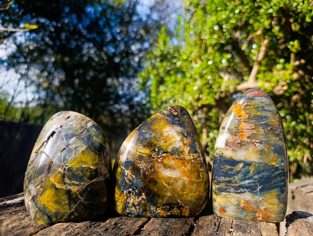 Polished Nellite Tigers Eye Standing Display Pieces x 3 From Prieska, South Africa - Toprock Gemstones and Minerals 