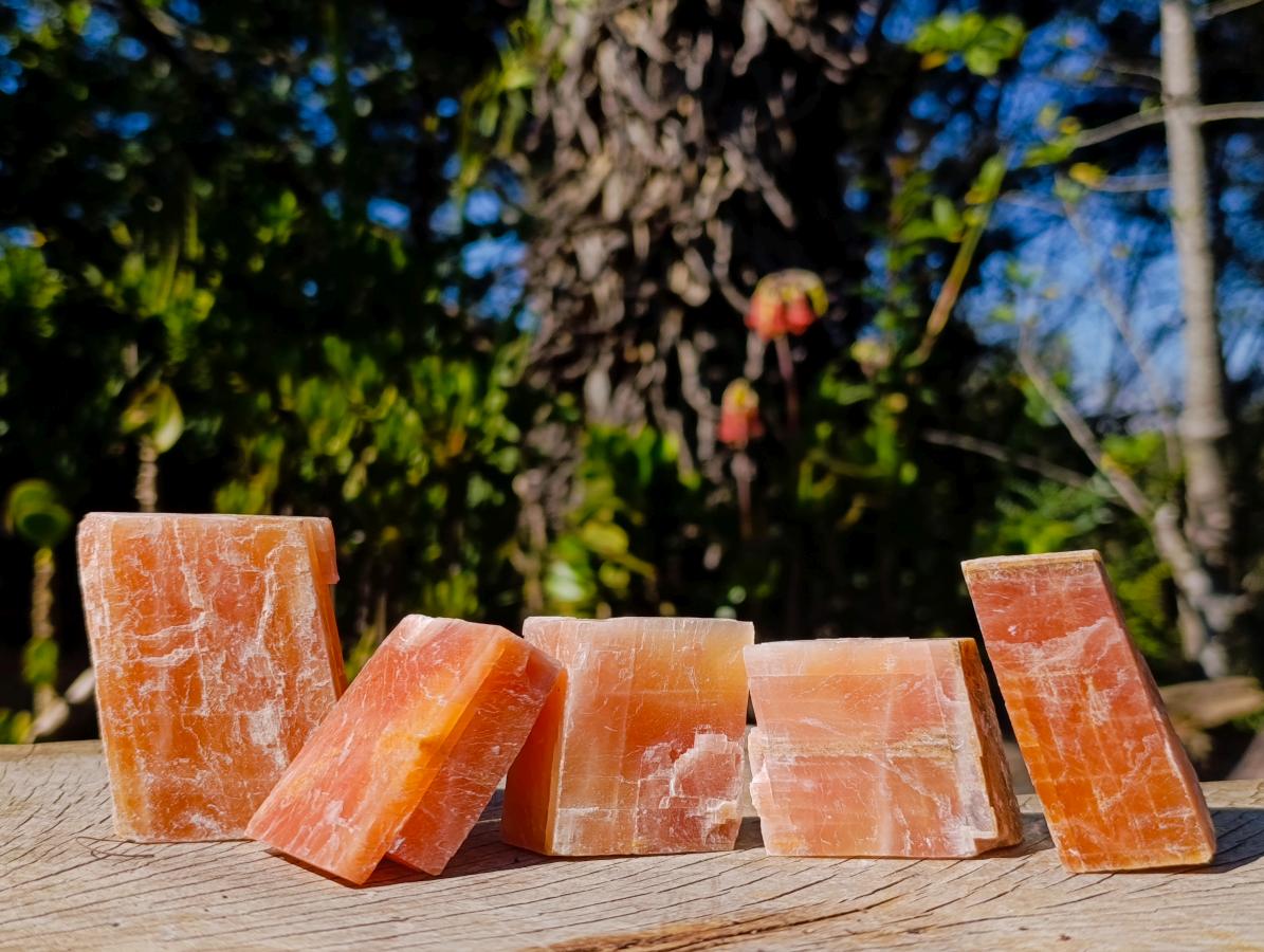 Natural Rhombohedral Sunset Orange Calcite Specimens x 12 From Spitzkop, Namibia - Toprock Gemstones and Minerals 