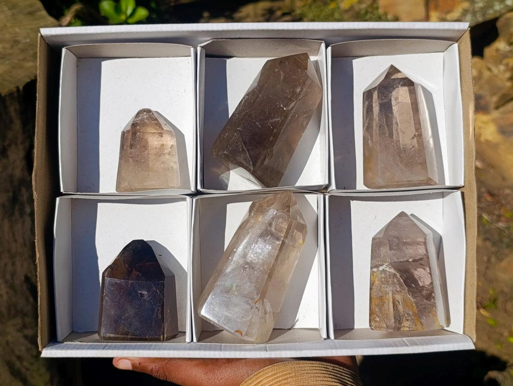 Polished Clear Smokey Quartz Crystals x 6 From Madagascar - Toprock Gemstones and Minerals 