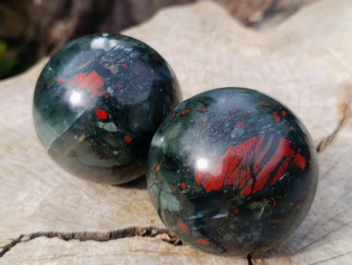 Polished Bloodstone Spheres x 2 From Swaziland - Toprock Gemstones and Minerals 