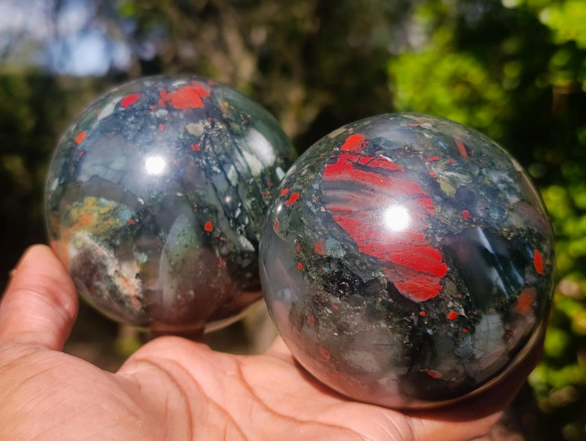 Polished Bloodstone Spheres x 2 From Swaziland - Toprock Gemstones and Minerals 