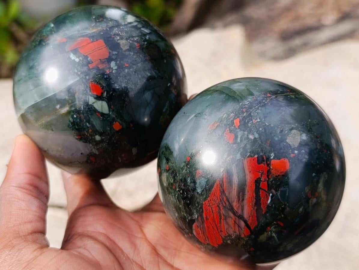 Polished Bloodstone Spheres x 2 From Swaziland - Toprock Gemstones and Minerals 